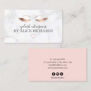 Moderne minimale Marmor-Rose Gold-Wimpern-Erweiter Visitenkarte