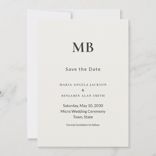 Moderne Minimale Mikro-Hochzeit Save the Date (Vorderseite)