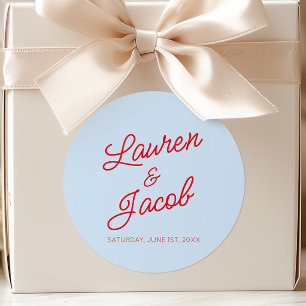 Moderne Minimale Minimalistische Blaue und Rote Ho Runder Aufkleber