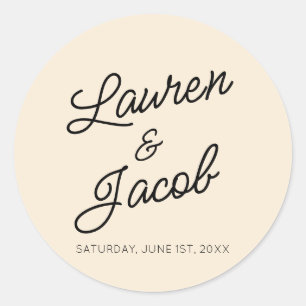 Moderne minimale Minimalistische Champagnerhochzei Runder Aufkleber