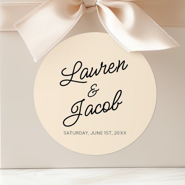 Moderne minimale Minimalistische Champagnerhochzei Runder Aufkleber (Von Creator hochgeladen)