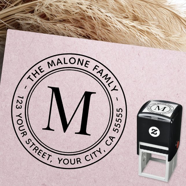 Moderne minimale Monogramm-Rücksendeadresse Permastempel (Modern minimal monogram return address self-inking stamp)