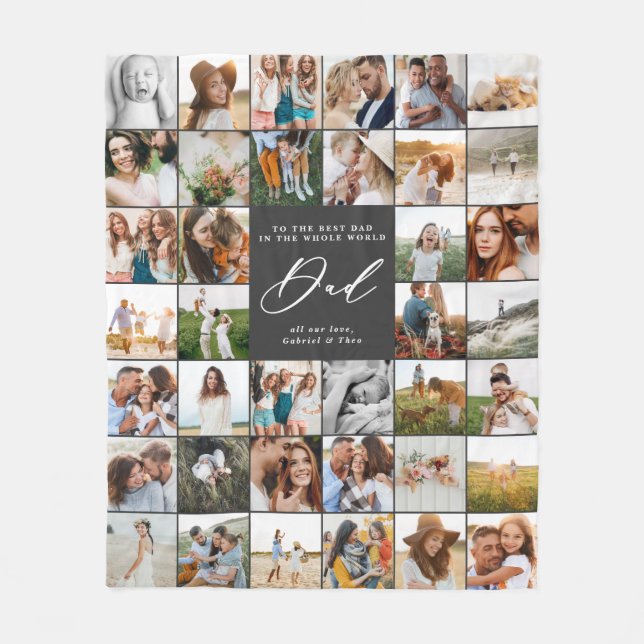 Moderne minimale Multi-Foto-Script Papa Geschenk F Fleecedecke (Vorderseite)