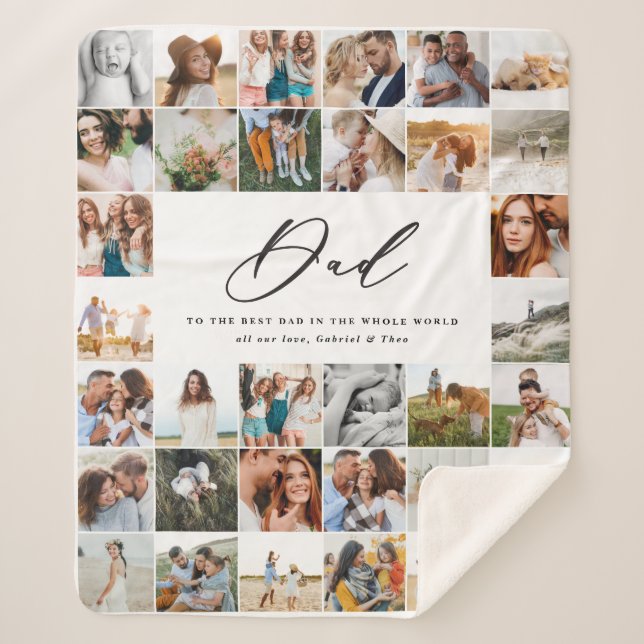 Moderne minimale Multi-Foto-Script Papa Geschenk F Sherpadecke (Vorderseite)