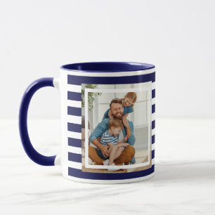 Moderne minimale Navy Blau & Weiße Streifen 2 Foto Tasse