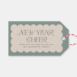 Moderne minimale Neujahrslängen mit grüner Retroka Geschenkanhänger