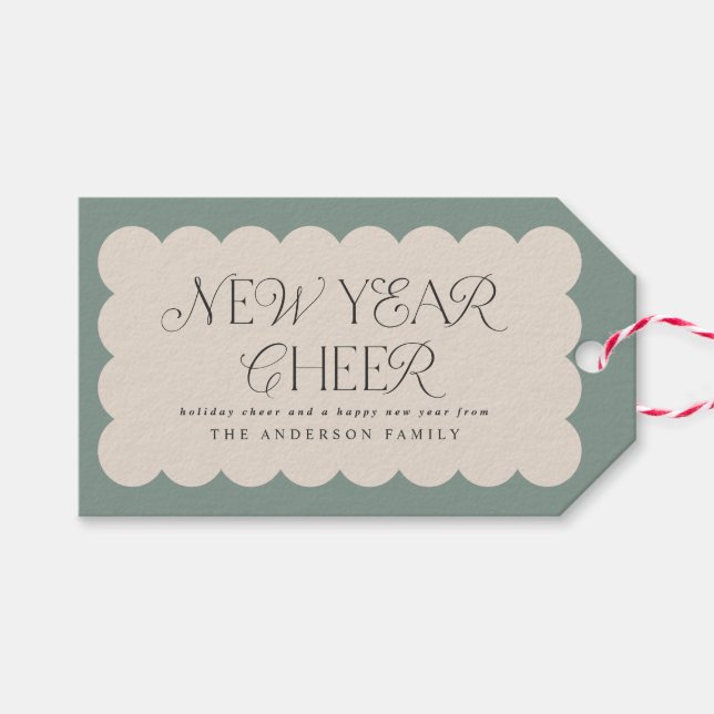 Moderne minimale Neujahrslängen mit grüner Retroka Geschenkanhänger (Vorderseite (Horizontal))