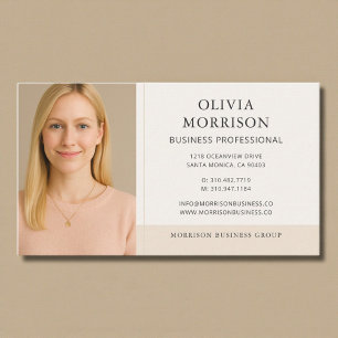 Moderne Minimale Neutrale Beige-Foto Visitenkarte