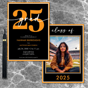 Moderne minimale Orange Script Graduation Party Einladung