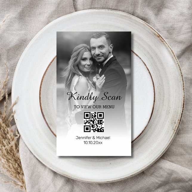 moderne minimale qr Code Hochzeitsmenü Foto-Karte Mitteilungskarte (Von Creator hochgeladen)