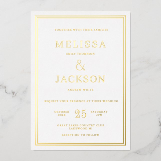 Moderne Minimale Rahmen Elegante Hochzeit Folieneinladung (Vorderseite)