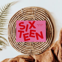 Moderne minimale rosa + rote Typografie 16. Geburt Einladung