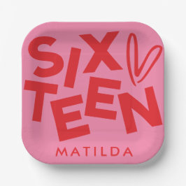 Moderne minimale rosa Typografie 16. Geburtstag Pappteller