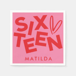 Moderne minimale rosa Typografie 16. Geburtstag Serviette