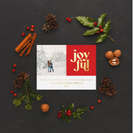 Moderne minimale rote Weihnachtstypografie Foil Ho Folien Feiertagspostkarte