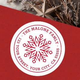 Moderne minimale Schneeflockenrot-Rücksendeadresse Runder Aufkleber
