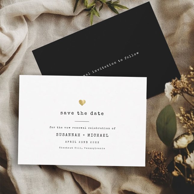 Moderne Minimale Schreibmaschine Gold Herz-Wind Er Save The Date (Von Creator hochgeladen)