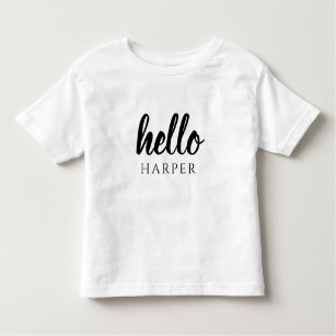 Moderne minimale Schwarz-Weiß Hallo und Sie nennen Kleinkind T-shirt