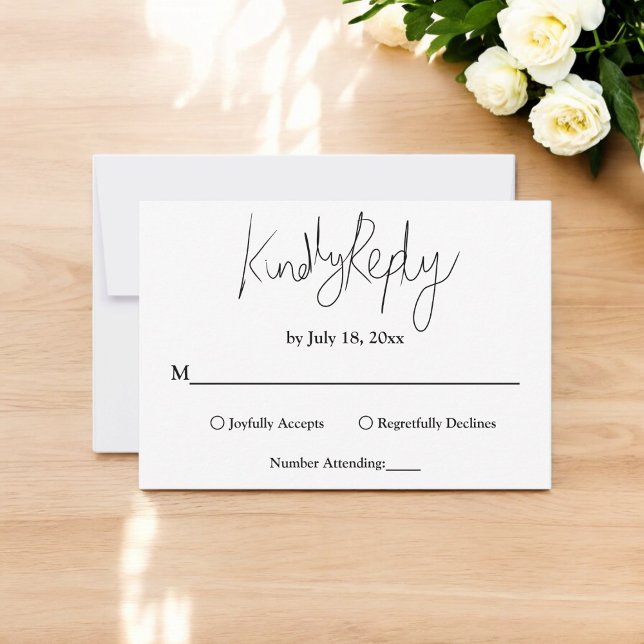 Moderne, minimale Schwarz-Weiß-Hochzeit RSVP Karte (Von Creator hochgeladen)