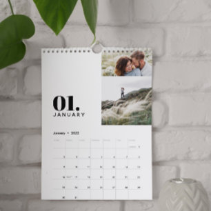 Moderne, minimale Schwarz-weiße Multi-Foto-Familie Kalender