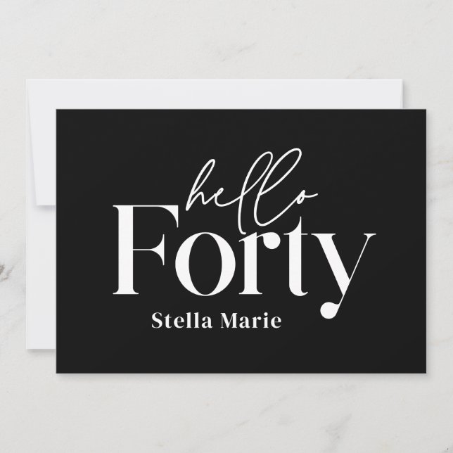 Moderne minimale schwarze einfach 40. Geburtstag Einladung (Vorderseite)