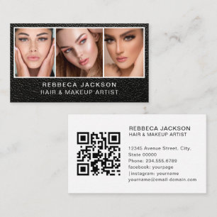 Moderne minimale schwarze Leder-Make-up- und Haarp Visitenkarte