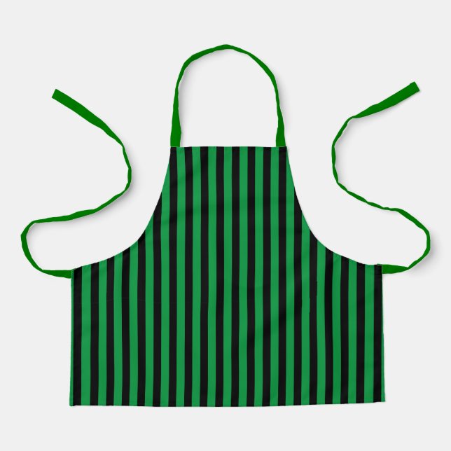 Moderne minimale schwarze und grüne vertikale Stre Schürze (Vorderseite)