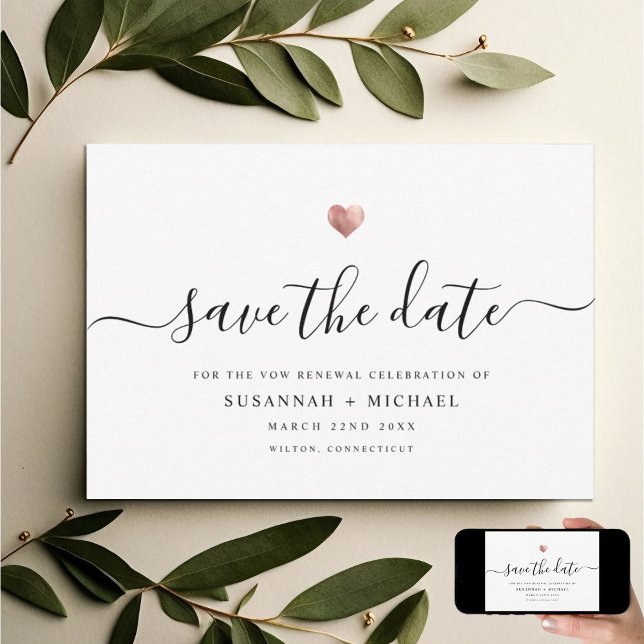 Moderne Minimale Script-Rose Gold Vow Erneuerung Save The Date (Von Creator hochgeladen)