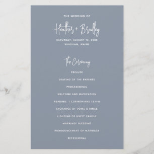 Moderne minimale staubblaue Budget-Hochzeitsprogra Flyer
