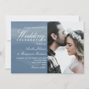 Moderne Minimale Staubblaue Foto-Hochzeit  Einladung
