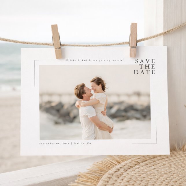 Moderne Minimale Strand-Foto-Hochzeit Save the Dat Date (Von Creator hochgeladen)