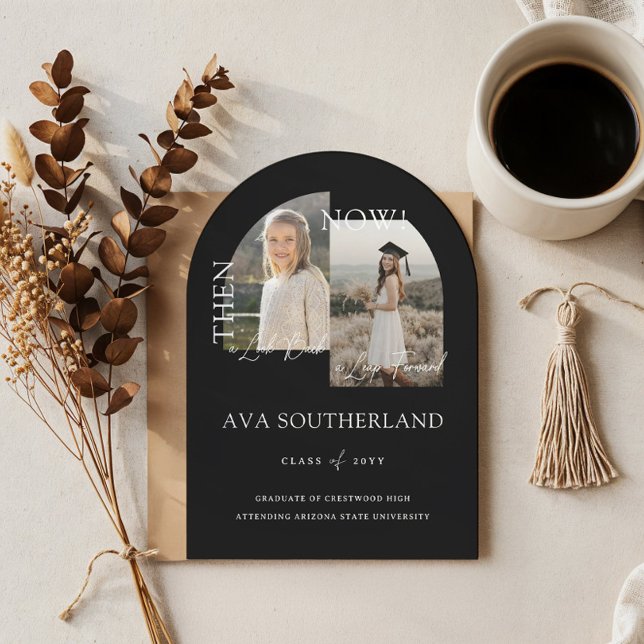 Moderne minimale "Then & Now Graduation Party Foto Einladung (Modern Minimal Then & Now Graduation Party Photos Invitation)