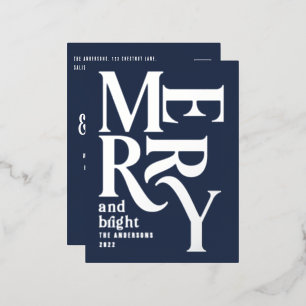 Moderne minimale traditionelle blaue Weihnachten Folien Feiertagspostkarte