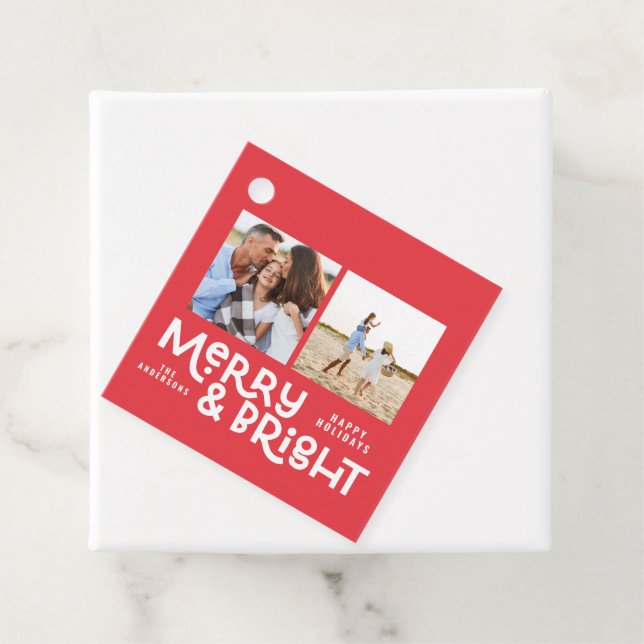 Moderne minimale Typografie 2 Foto Weihnachten Geschenkanhänger (Beispiel)