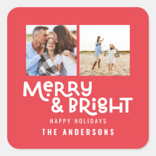 Moderne minimale Typografie 2 Foto Weihnachten Quadratischer Aufkleber