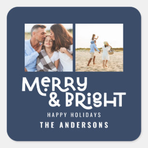 Moderne minimale Typografie 2 Foto Weihnachten Quadratischer Aufkleber