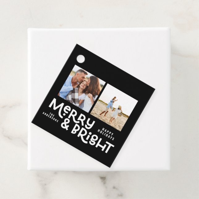 Moderne minimale Typografie 2 Foto Weihnachtsfeier Geschenkanhänger (Beispiel)