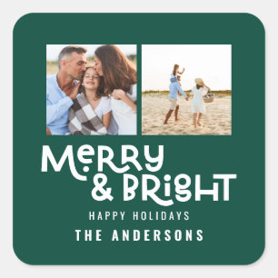 Moderne minimale Typografie 2 Foto Weihnachtszeit Quadratischer Aufkleber