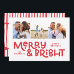 Moderne minimale Typografie 3 Foto Weihnachtsspass Feiertagskarte<br><div class="desc">Mit dieser lustigen,  farbenfrohen Weihnachtskarte ist alles vielleicht nicht ruhig,  aber trotzdem hell. Mit Platz für 3 quadratische Fotos,  in einer Auswahl von Farben erhältlich.</div>