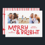 Moderne minimale Typografie 3 Foto Weihnachtsspass Feiertagskarte<br><div class="desc">Mit dieser lustigen,  farbenfrohen Weihnachtskarte ist alles vielleicht nicht ruhig,  aber trotzdem hell. Mit Platz für 3 quadratische Fotos,  in einer Auswahl von Farben erhältlich.</div>