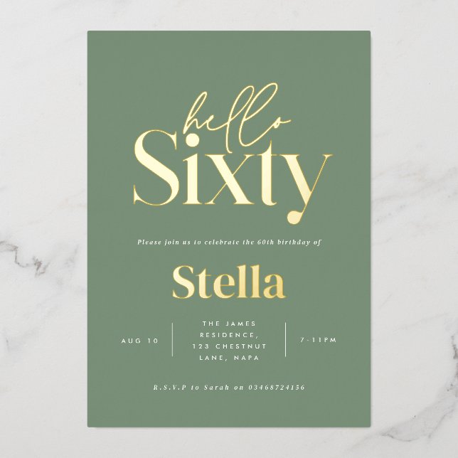Moderne minimale Typografie, einfach 60. Geburtsta Folieneinladung (Vorderseite)