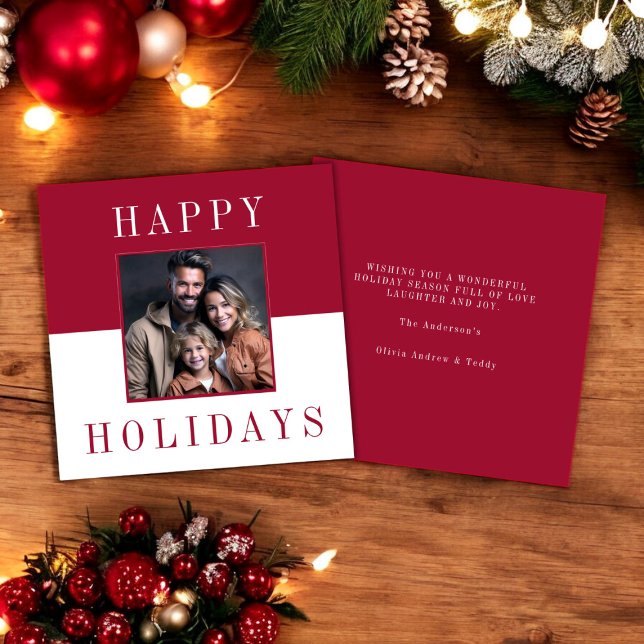 Moderne minimale Typografie-Foto-Feiertage Einladung (modern red and white festive christmas card , fully editable and instant download available)