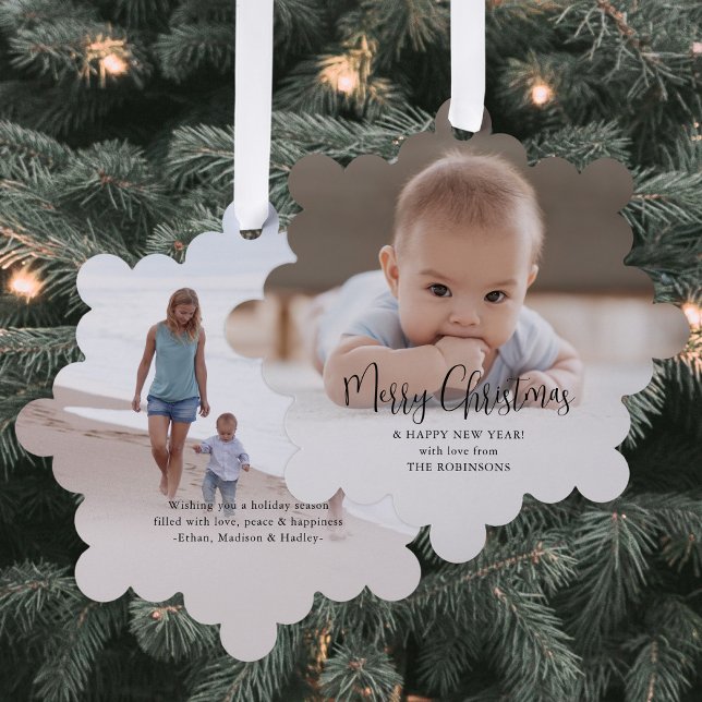 Moderne Minimale Typografie Frohe Weihnachten 2 Fo Ornament Karte (Von Creator hochgeladen)