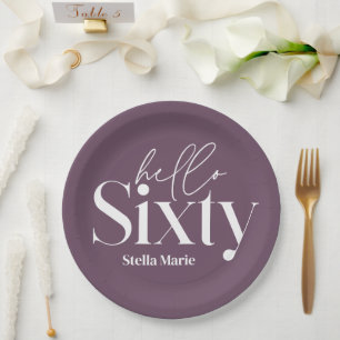 Moderne minimale Typografie lila 60. Geburtstag Pappteller