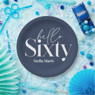 Moderne minimale Typografie Marine blau 60. Geburt Pappteller