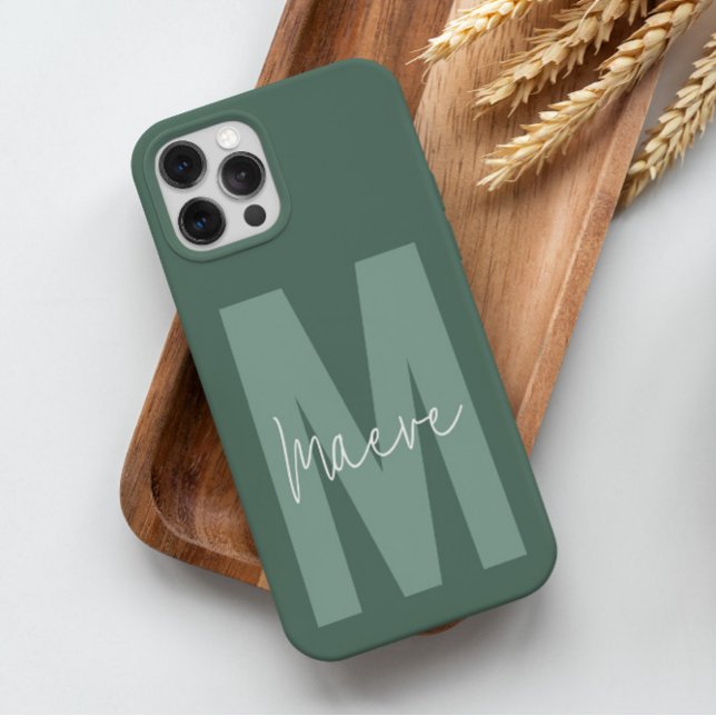 Moderne minimale Typografie-Monogramm-Grün Case-Mate iPhone Hülle (Von Creator hochgeladen)