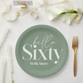 Moderne minimale Typografie sage grün 60. Geburtst Pappteller