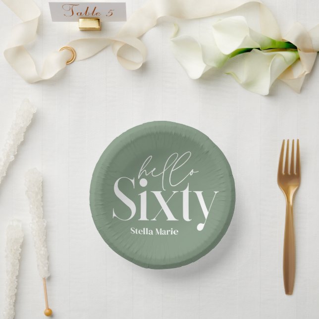 Moderne minimale Typografie sage grün 60. Geburtst Pappteller (Hochzeit)