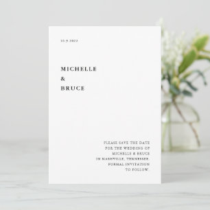 Moderne Minimale Typografie Schwarz-Weiß-Hochzeit Save The Date