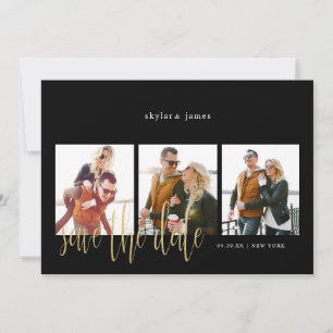 Moderne minimale typografische FotoCollage schwarz Save The Date